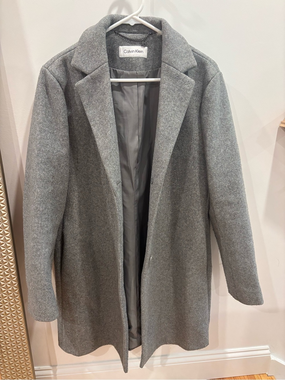 Calvin Klein Women's Gray Single-Breasted Wool Coat